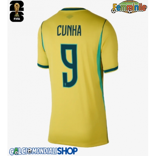 Maglie da calcio Brasile Matheus Cunha #9 Prima Maglia Femminile Mondiali 2026  Manica Corta